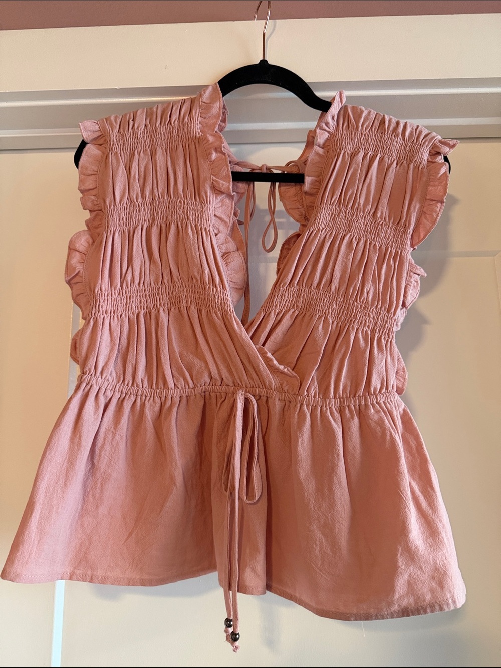 Smocked Ruffle Tie-Front Blouse - Dusty Rose